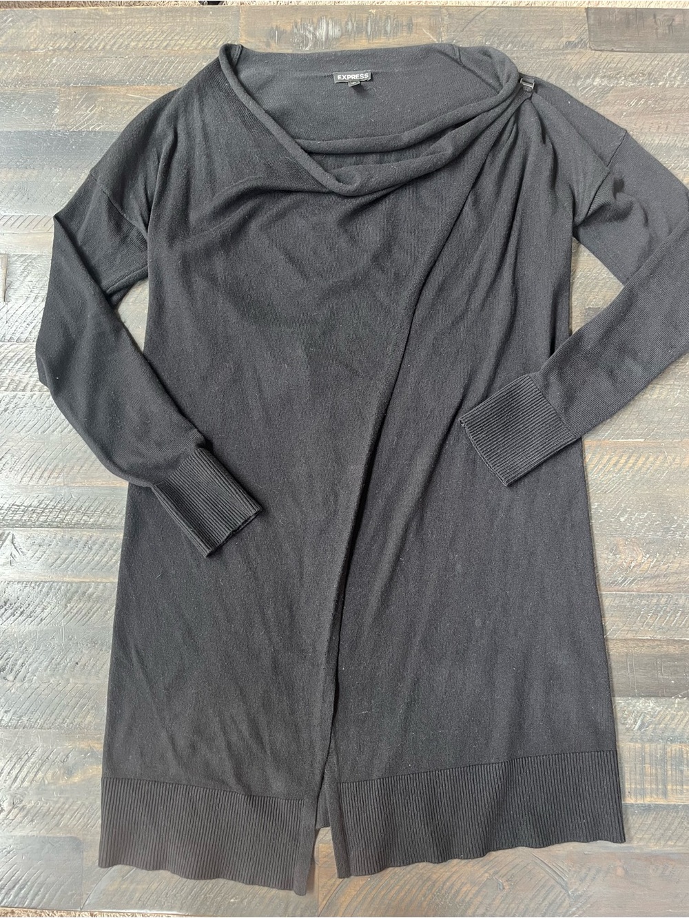 Express Black Draped Open Front Long Cardigan